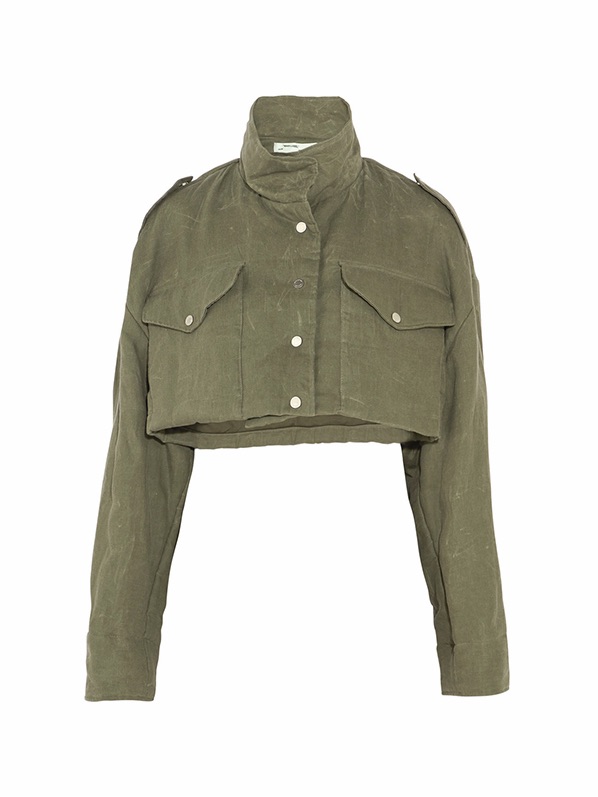 Off-White Cropped Canvas Jacket Distressed Olive Green 1370 / $1700